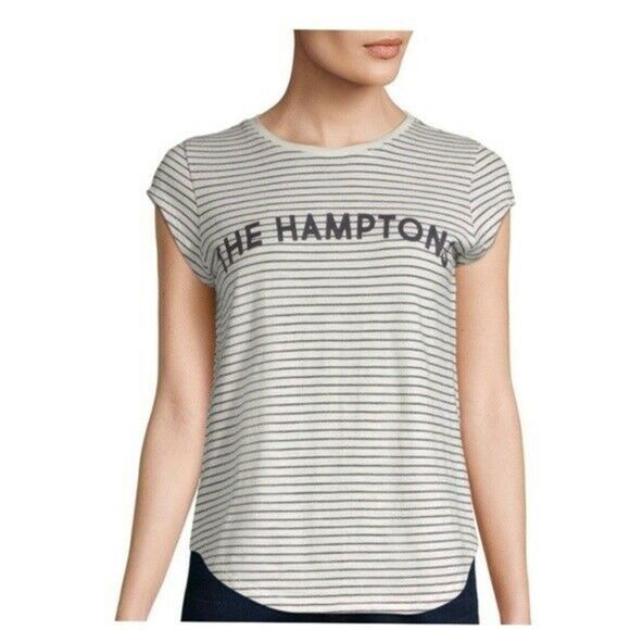 Joie Dillion C black white Striped "The Hamptons" Graphic Tee Sz medium - Picture 2 of 6